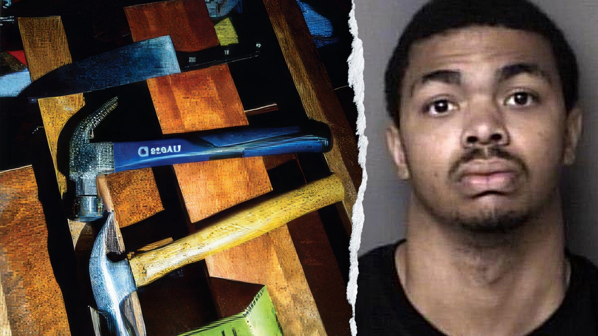 Knife, hammers and mugshot of Christian Sturdivant