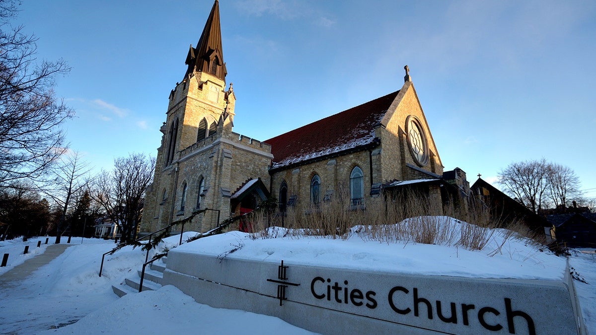 Cities Church exterior with snow on the ground