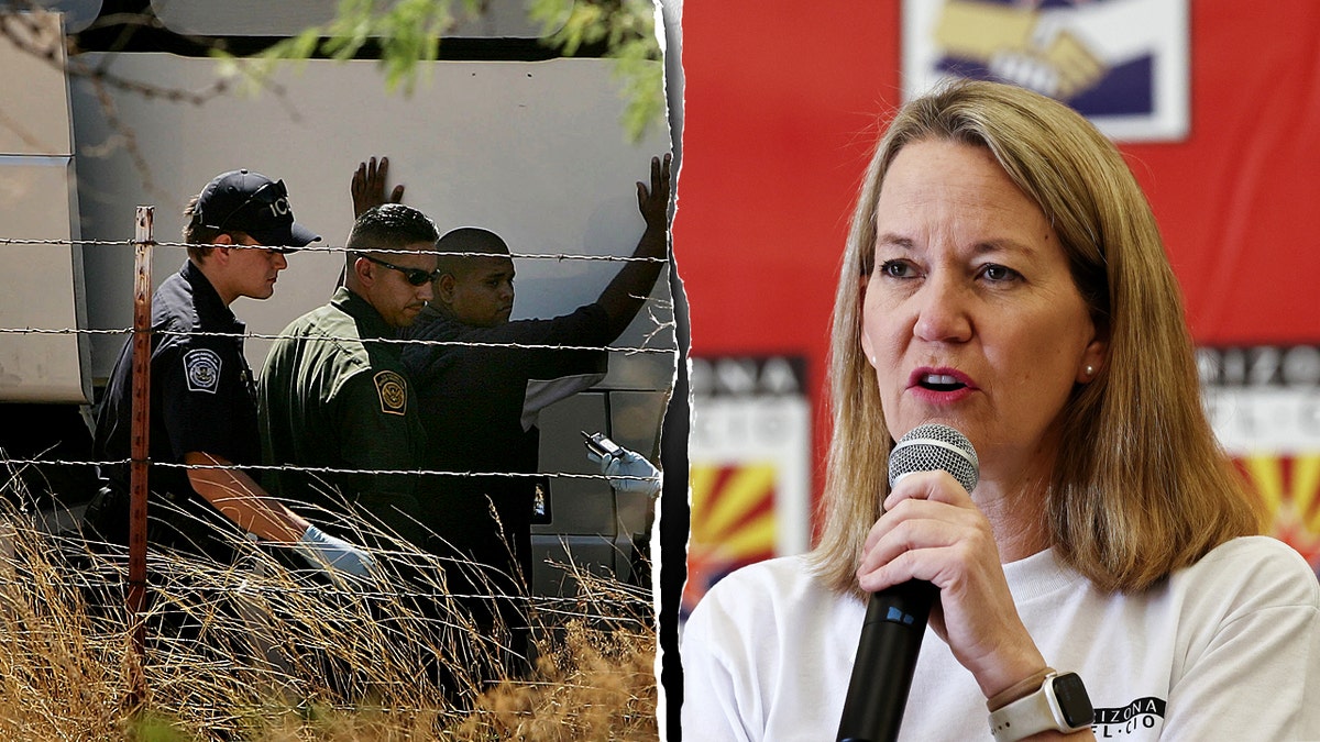 ICE agents next to Arizona AG Kris Mayes