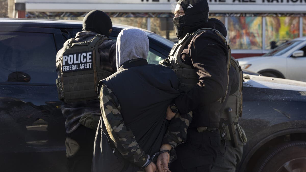 Federal immigration officers make an arrest