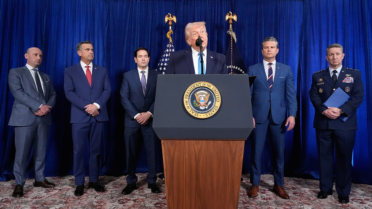 President Donald Trump addresses the press in Mar-a-Lago.