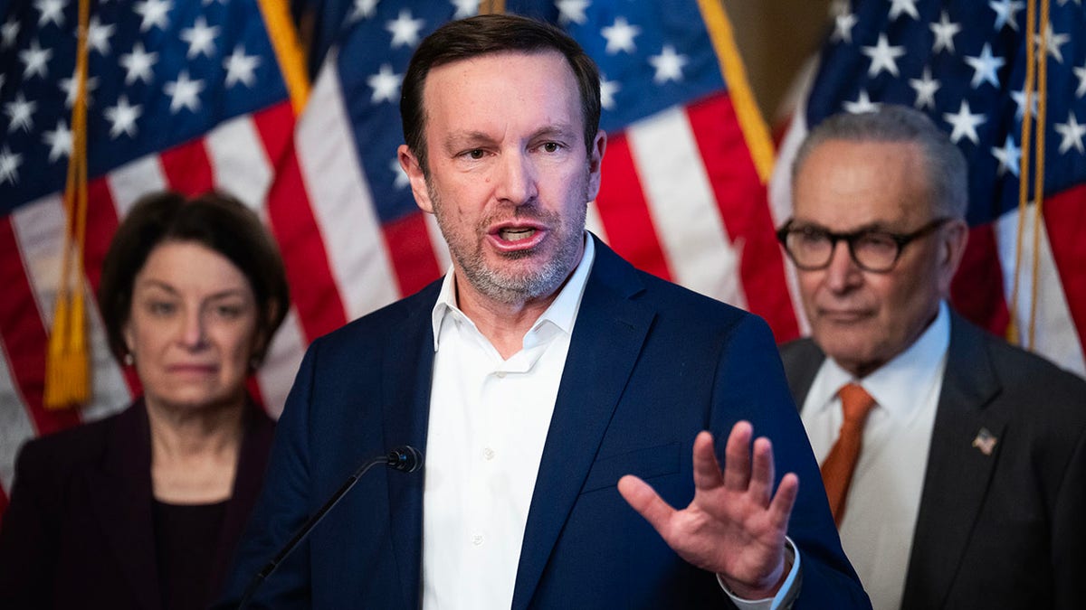 Sen. Chris Murphy, D-Conn., speaking to reporters on healthcare