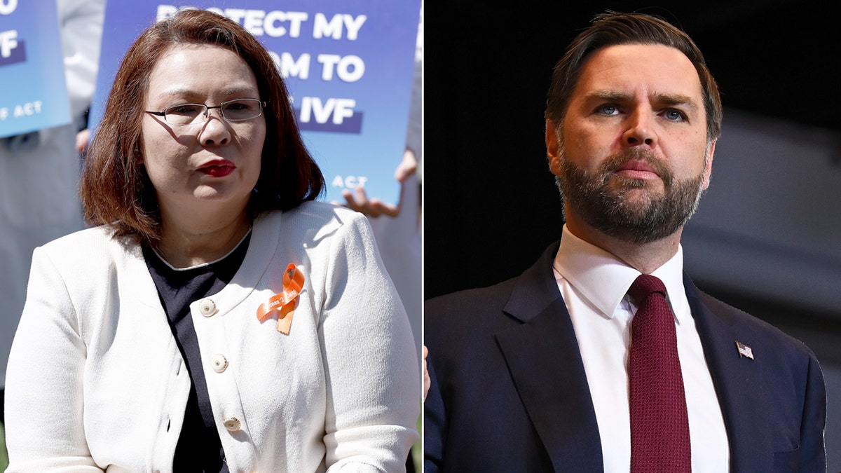 Left: Sen. Tammy Duckworth; Right: Vice President JD Vance.