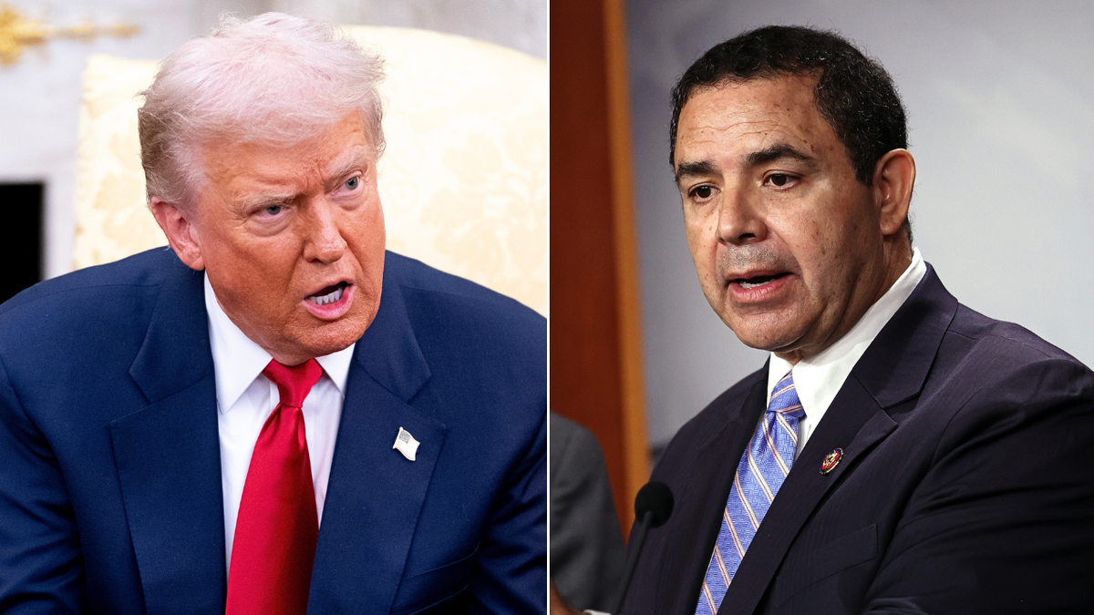 Angry President Trump in a split image with Henry Cuellar.