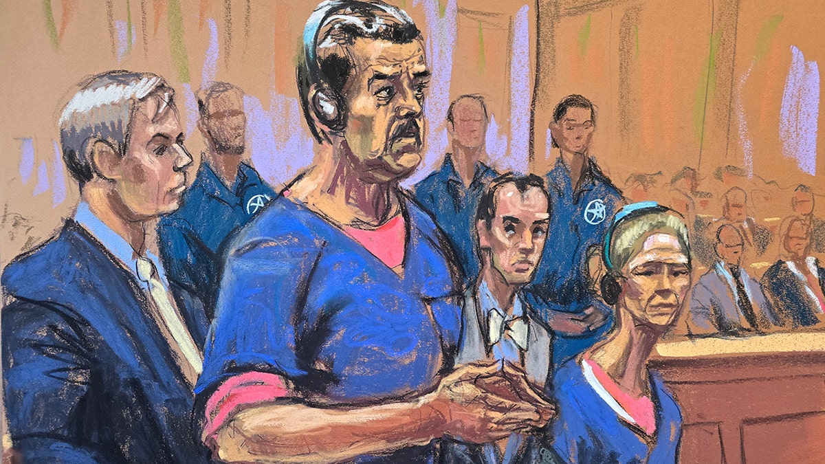 Sketch from in court as Venezuelan President Nicolas Maduro and first lady Cilia Flores are arraigned