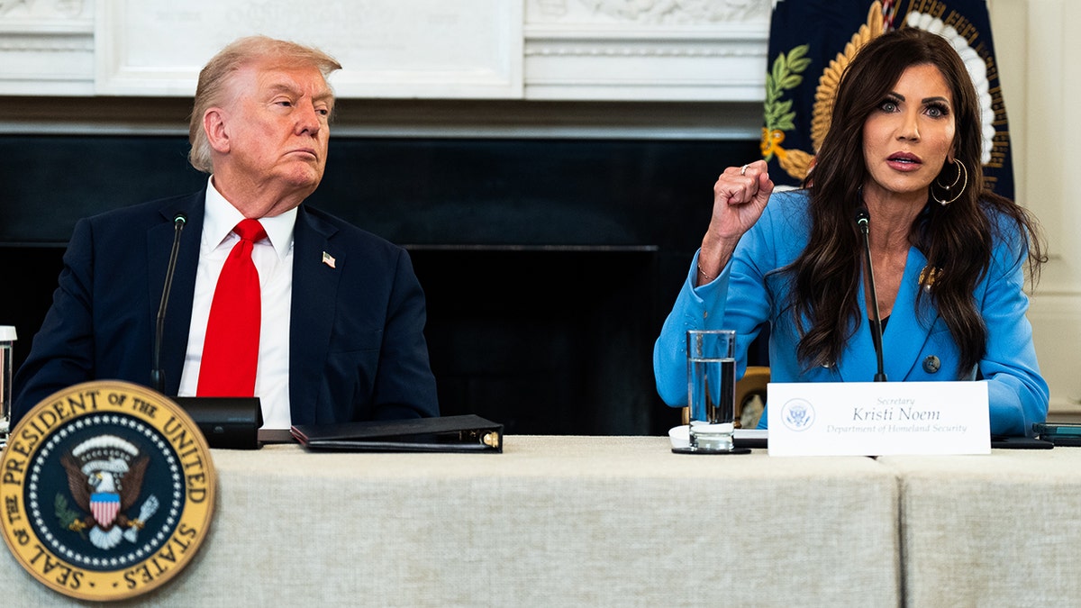 President Donald Trump and Homeland Security Secretary Kristi Noem at roundtable event