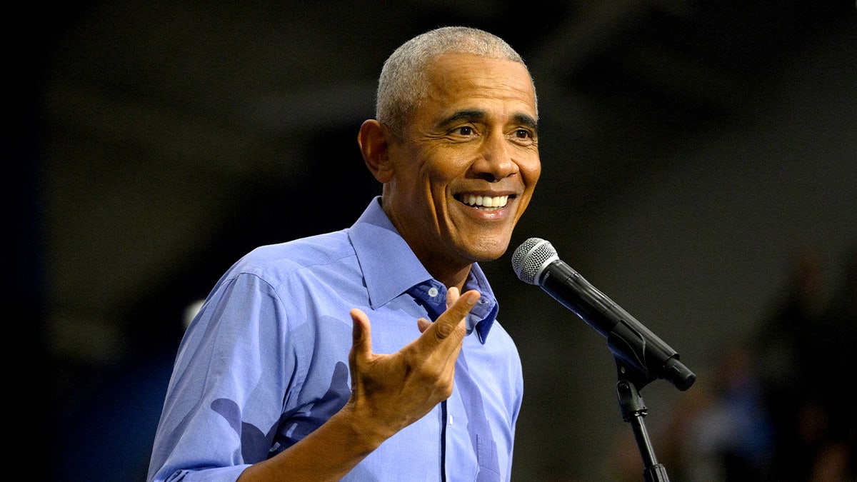 Obama speaking at campaign event in 2024