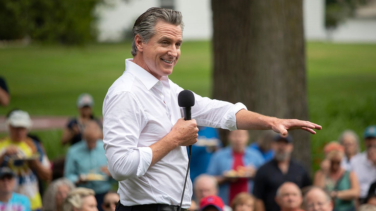 Newsom speaking at campaign event