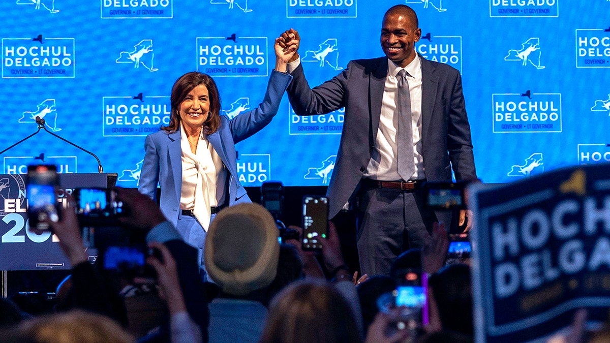 Kathy Hochul and Antonio Delgado celebrate 2022 election win
