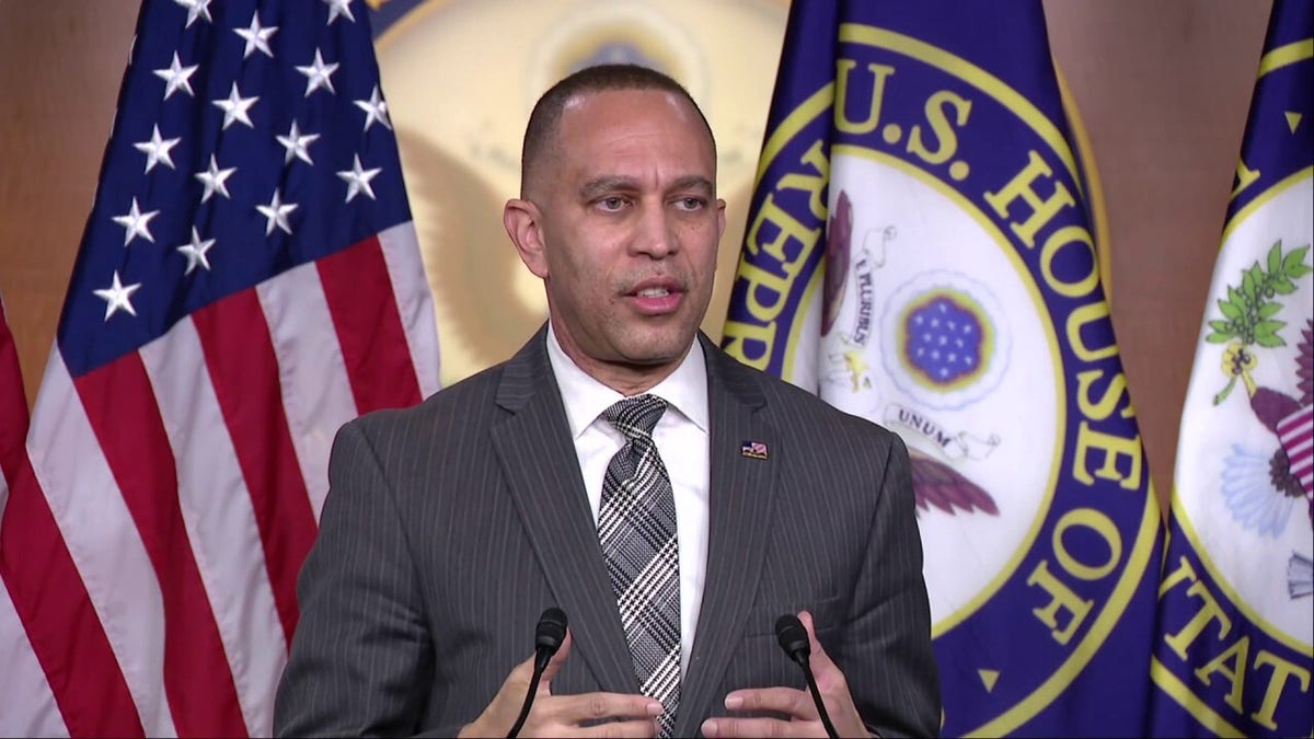 Hakeem Jeffries speaking to the press.