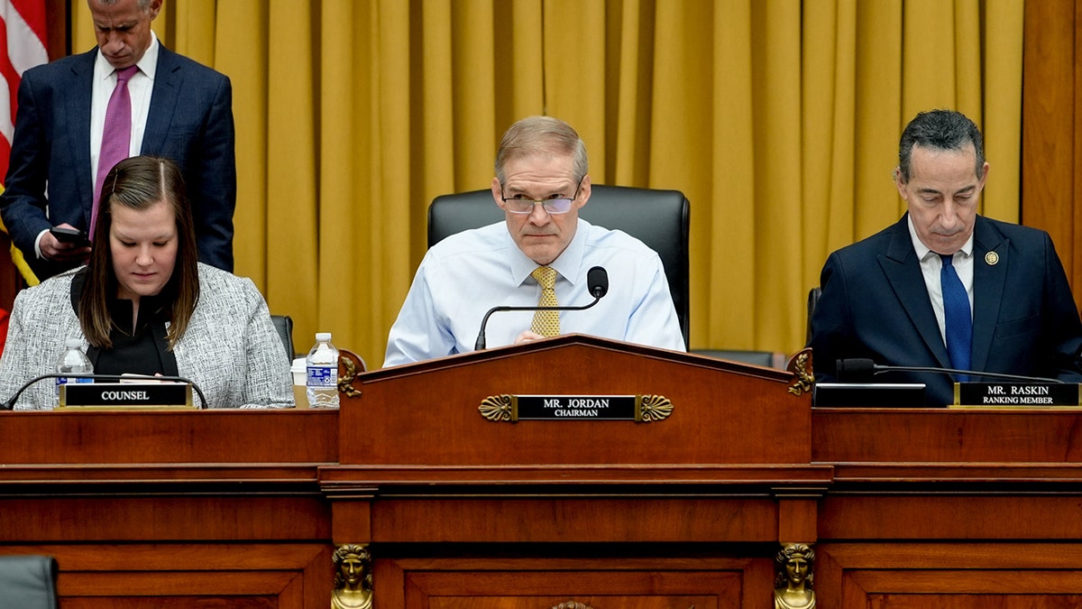 Rep. Jim Jordan and Rep. Jamie Raskin, the top Republican and Democrat on the House Judiciary Committee, appear during a hearing in Washington, D.C., on Thursday, Jan. 22, 2026. 