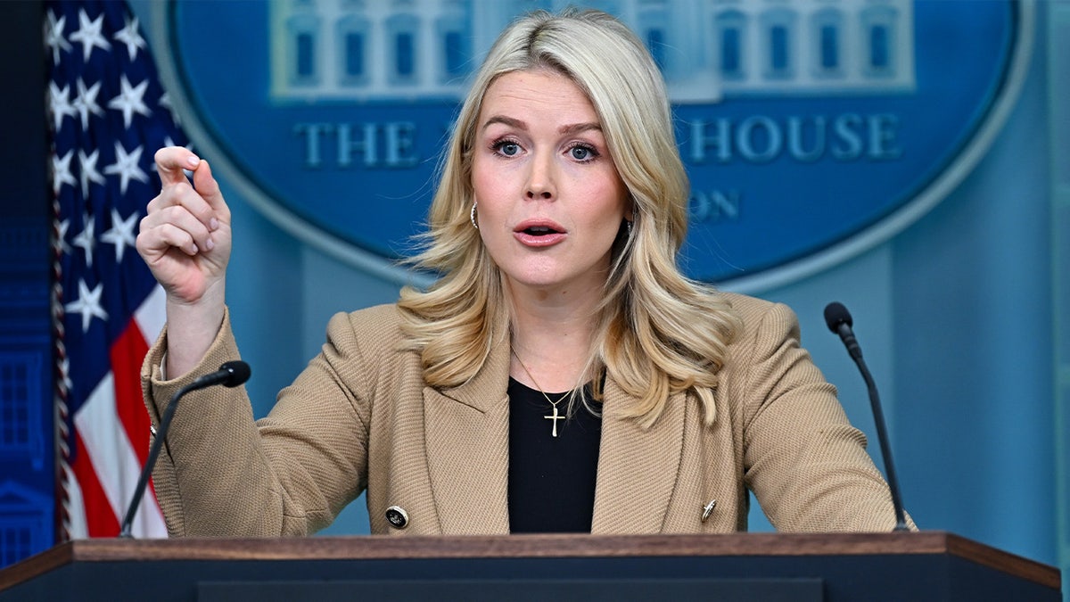 Karoline Leavitt speaking during press conference