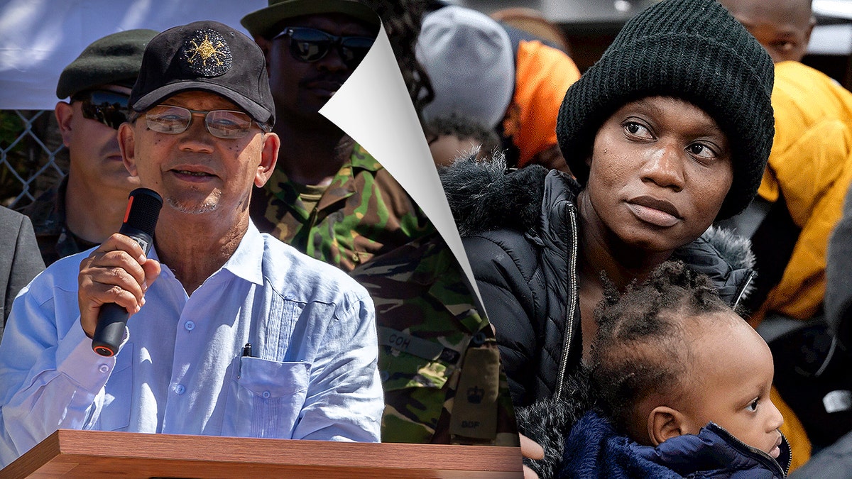 Interim member's of Haiti's leadership council next to a migrant Haitian