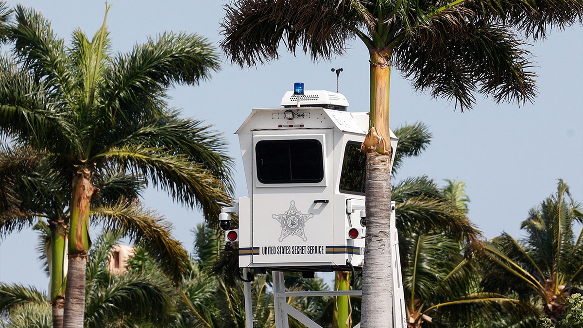 A U.S. Secret Service security tower at President Donald Trump's Mar-a-Lago resort, after Secret Service and local police shot and killed a man armed with a shotgun after he breached a secure perimeter of the resort in Palm Beach, Florida, U.S. February 22, 2026.