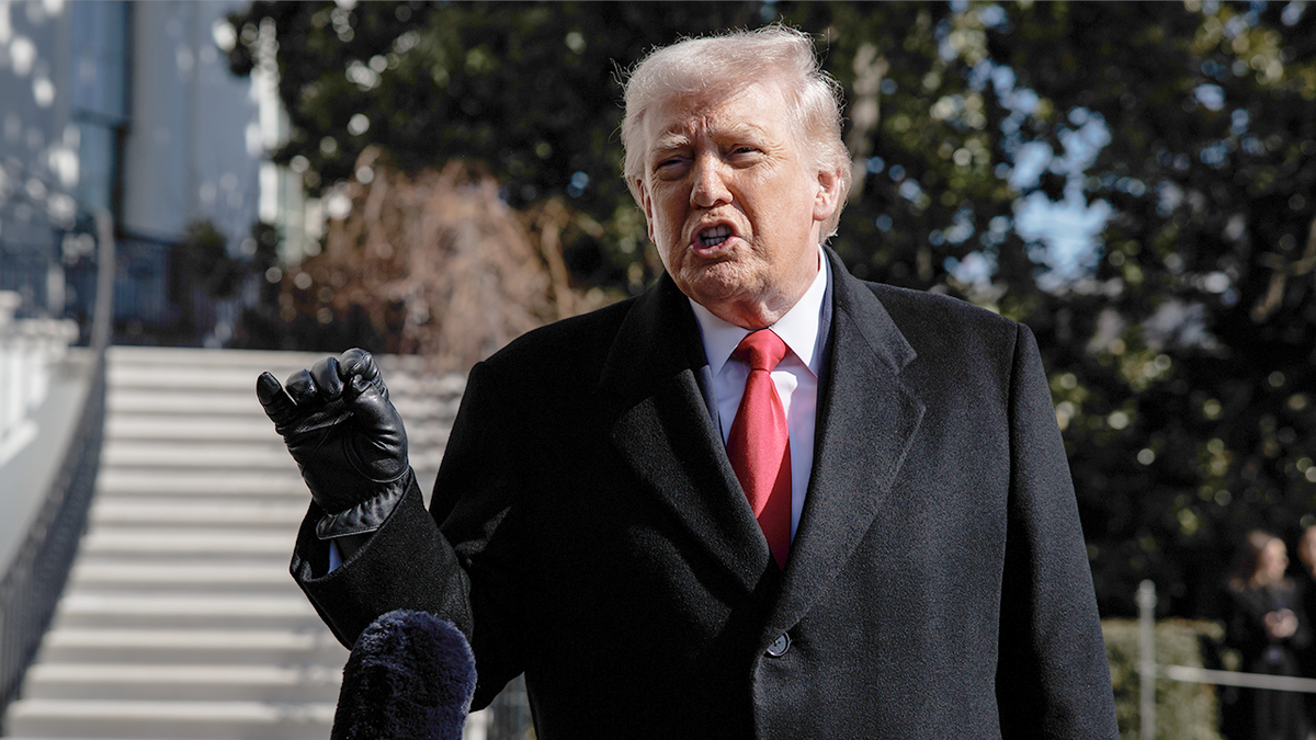 President Donald Trump speaks outside the White House
