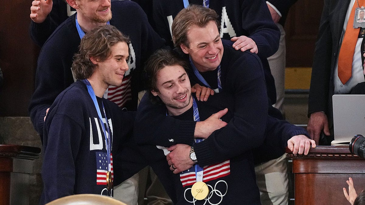 Jack Hughes with his teammates