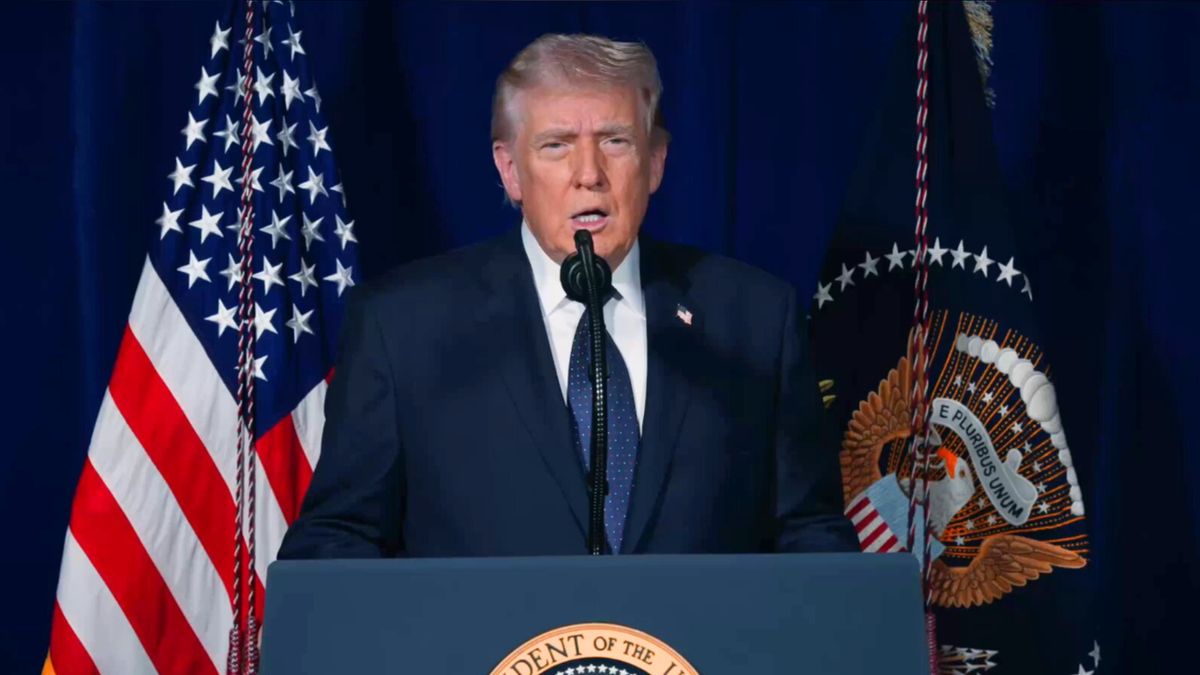 A screen grab of President Donald Trump giving an update on the ongoing Operation Epic Fury.