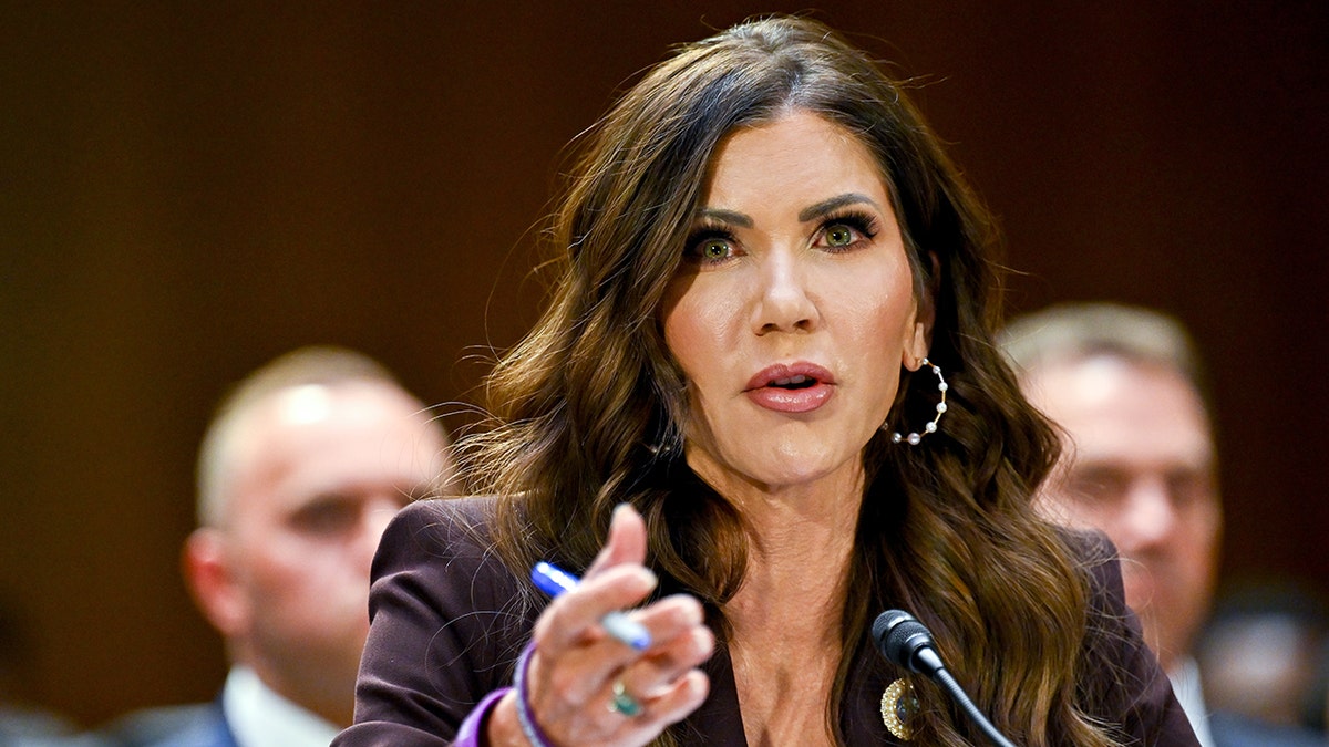 DHS Secretary Kristi Noem speaking before the Senate Judiciary Committee.