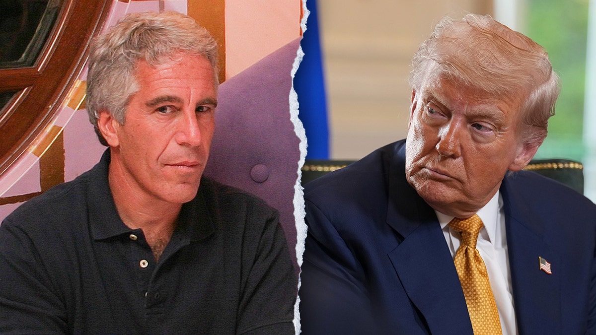 Split image of Donald Trump and Jeffrey Epstein 