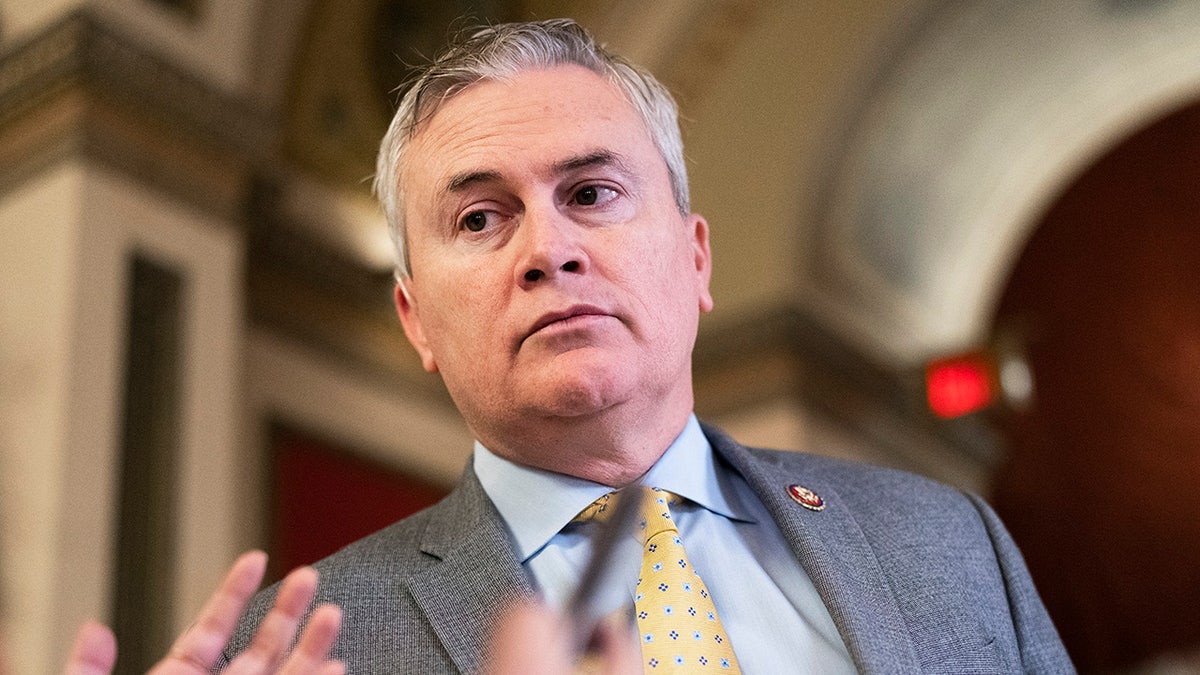 Republican Kentucky Rep. James Comer listens to reporters
