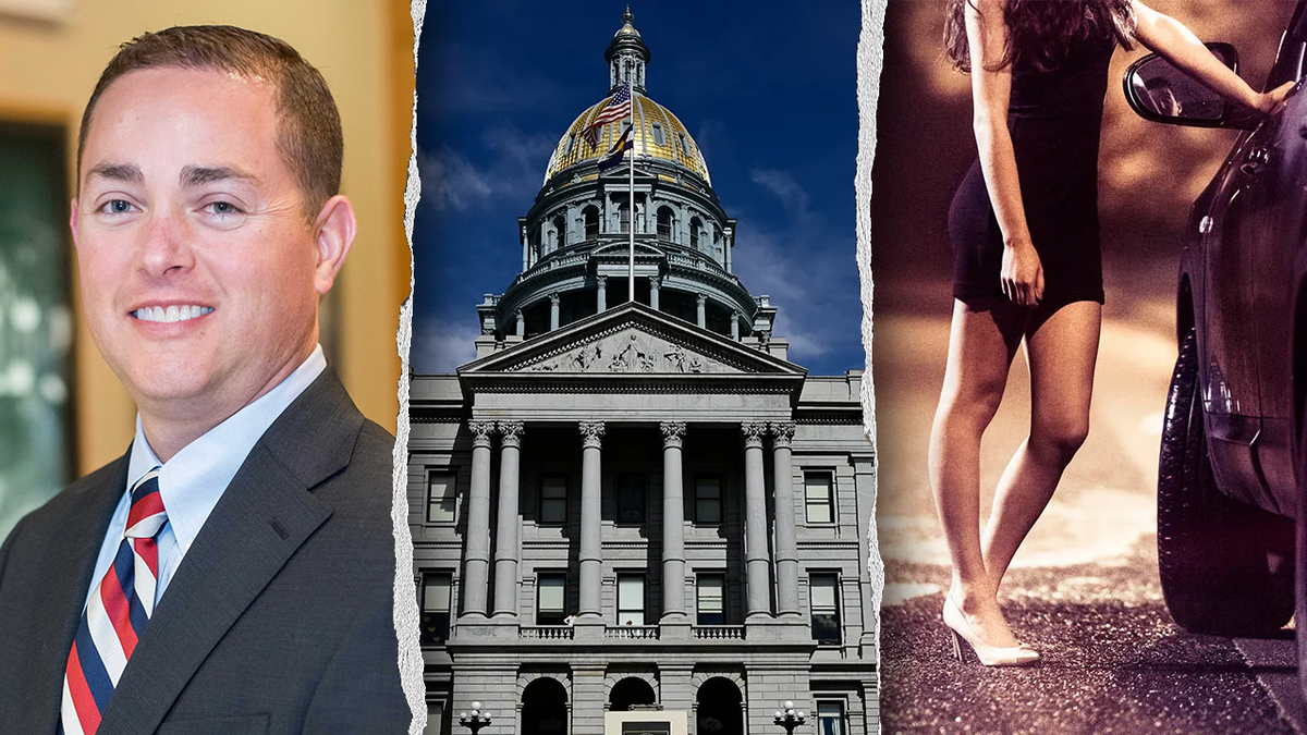 A three way split showing Michael Allen, the Colorado state capitol and a prostitute
