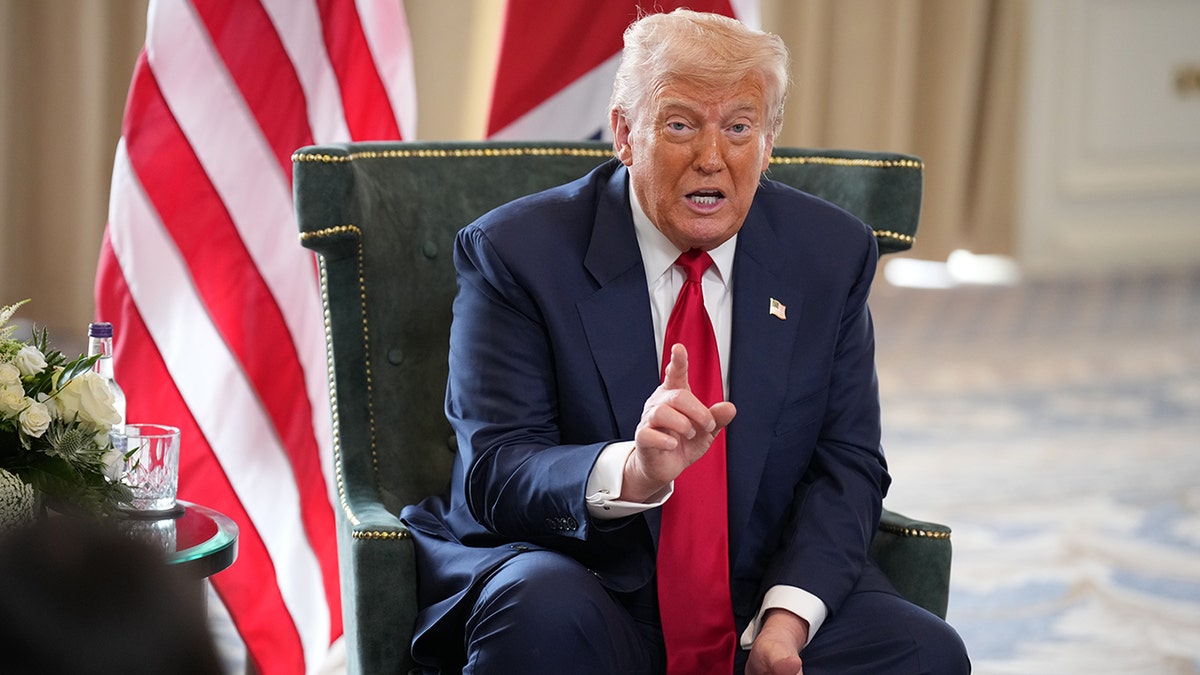 President Donald Trump speaks to the press