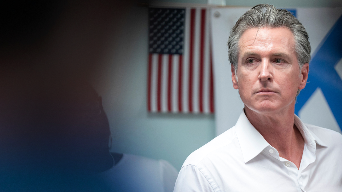 California Gov. Gavin Newsom listens to a question during an event in South Carolina.