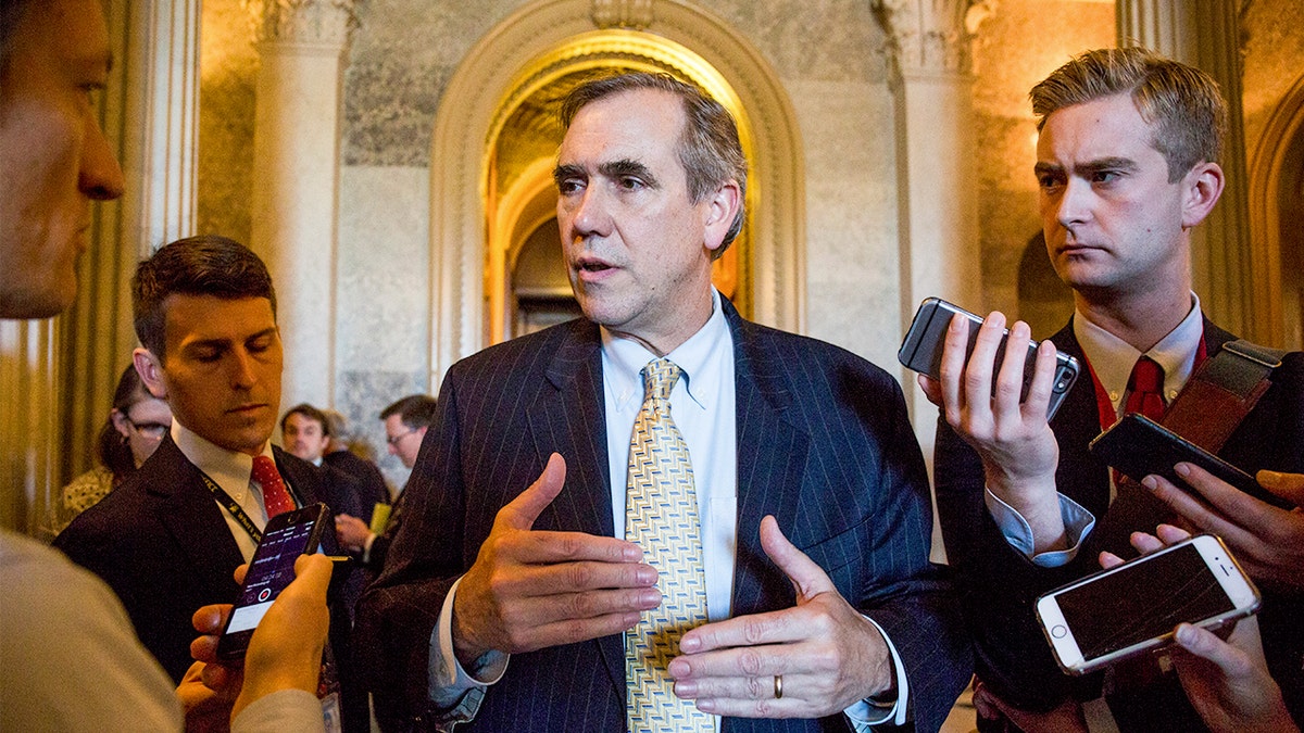 Oregon Sen. Merkley speaks to reporters after an overnight address