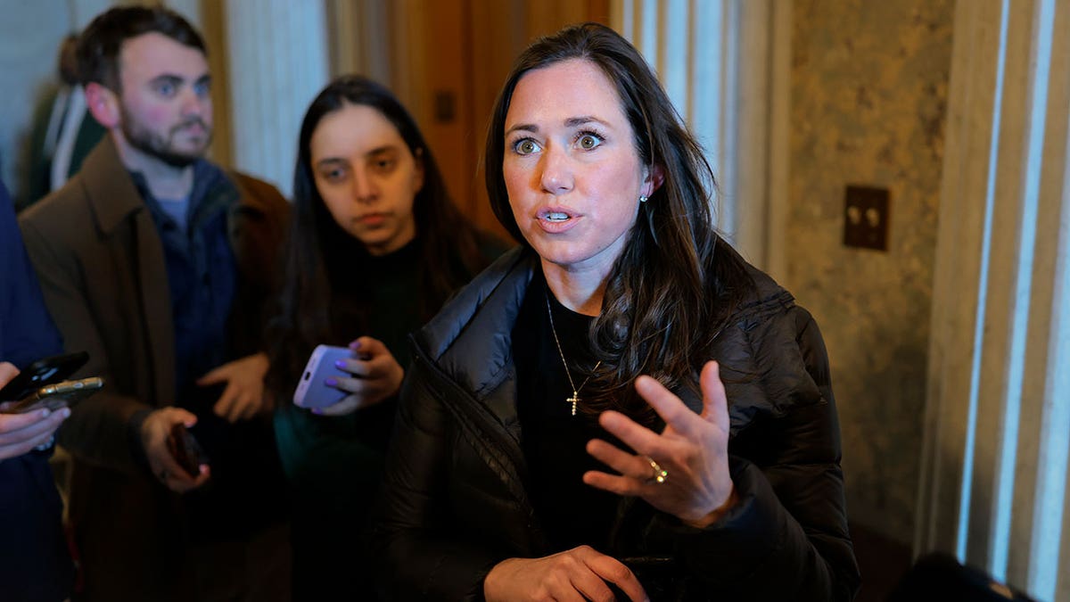 Senator Katie Britt speaks to reporters