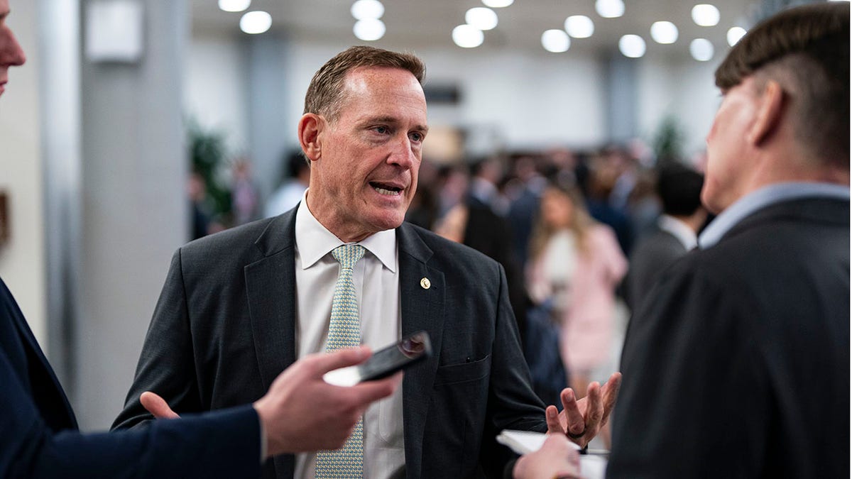 Sen. Ted Budd, R-N.C., speaks to reporters.