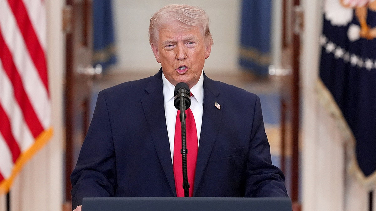 Trump gives an address