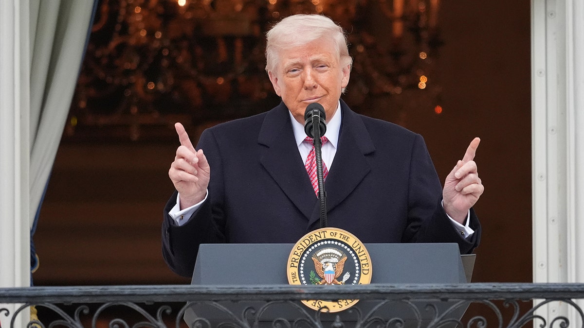 President Donald Trump speaking on the South Lawn of the White House.