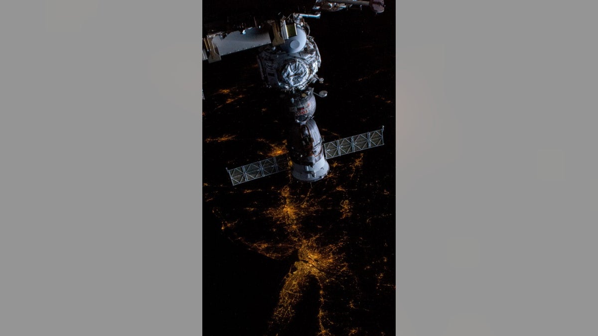 International Space Station orbiting over the northeast coast of the United States