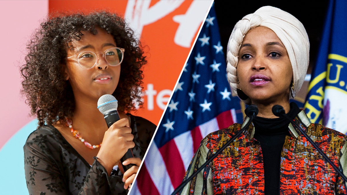 Rep. Ilhan Omar's daughter Isra Hirsi speaking at a protest