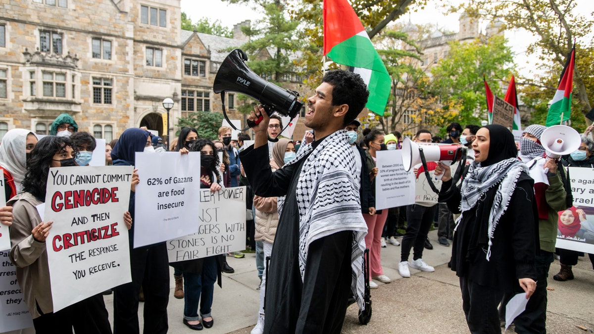 Anti-Israel demonstrators protesting outside University of Michigan President Santa Ono's house in Ann Arbor
