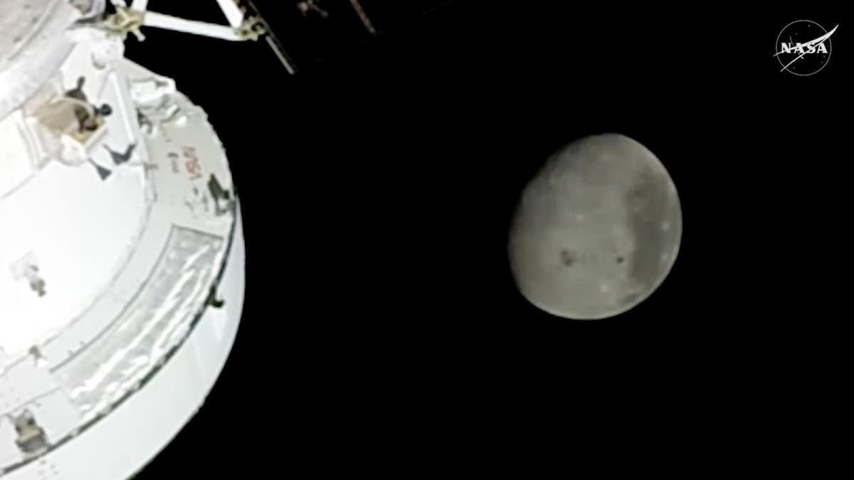 The Moon seen from a camera outside the Orion spacecraft after Artemis II astronauts surpassed farthest distance from Earth
