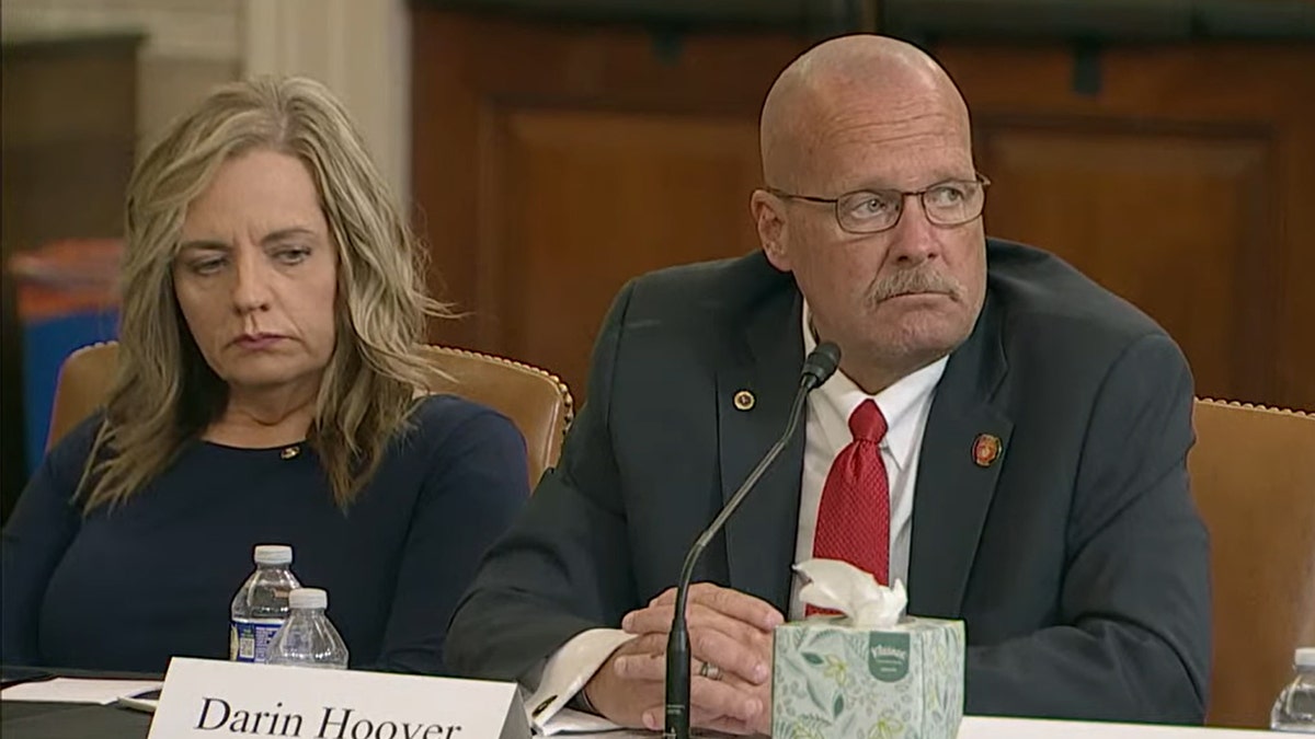 Darin Hoover and Kelly Barnett speaking at a House committee hearing