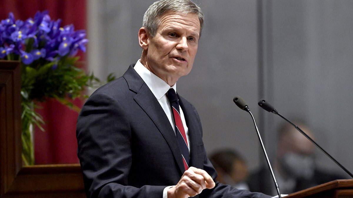 Tennessee Gov. Bill Lee speaking during an interview.