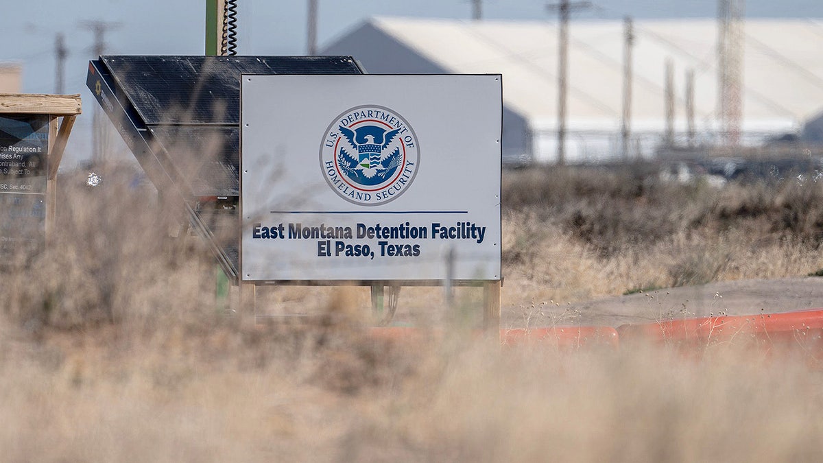 A sign for the entrance of Camp East Montana in El Paso, Texas.