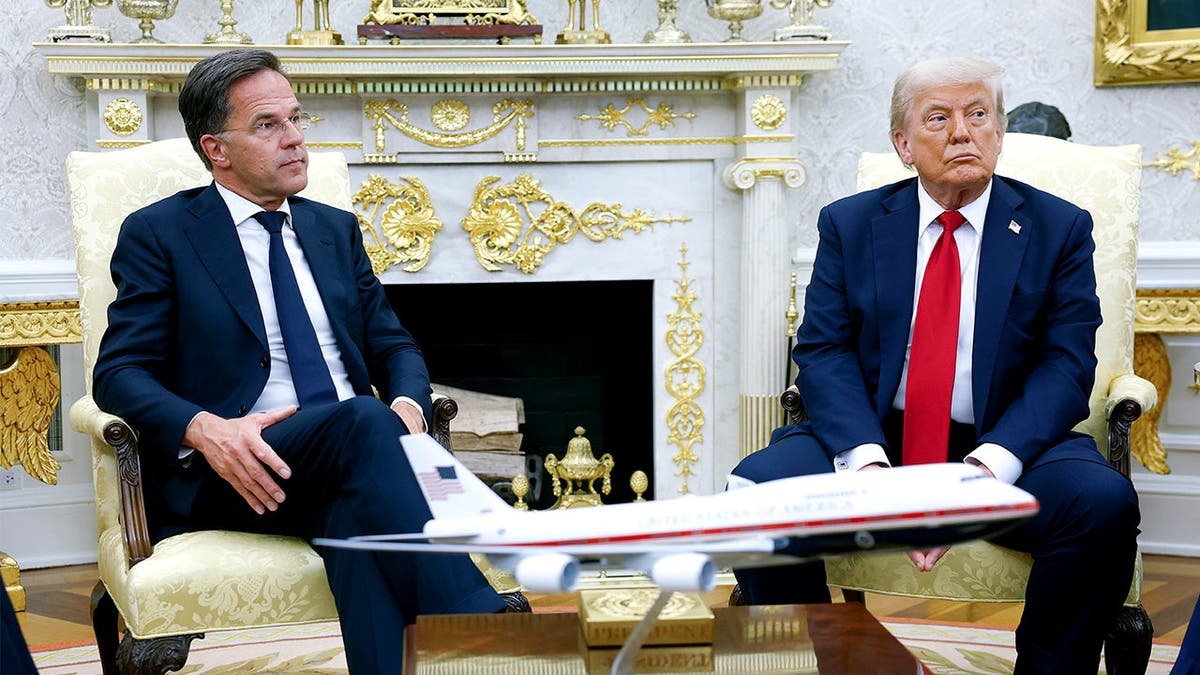 President Donald Trump meets with NATO Secretary General Mark Rutte in Oval Office.