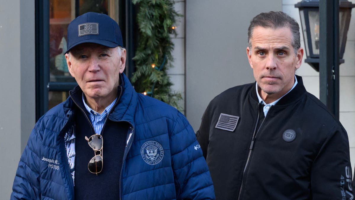 President Joe Biden and son Hunter Biden stepping out of a bookstore in Nantucket Massachusetts