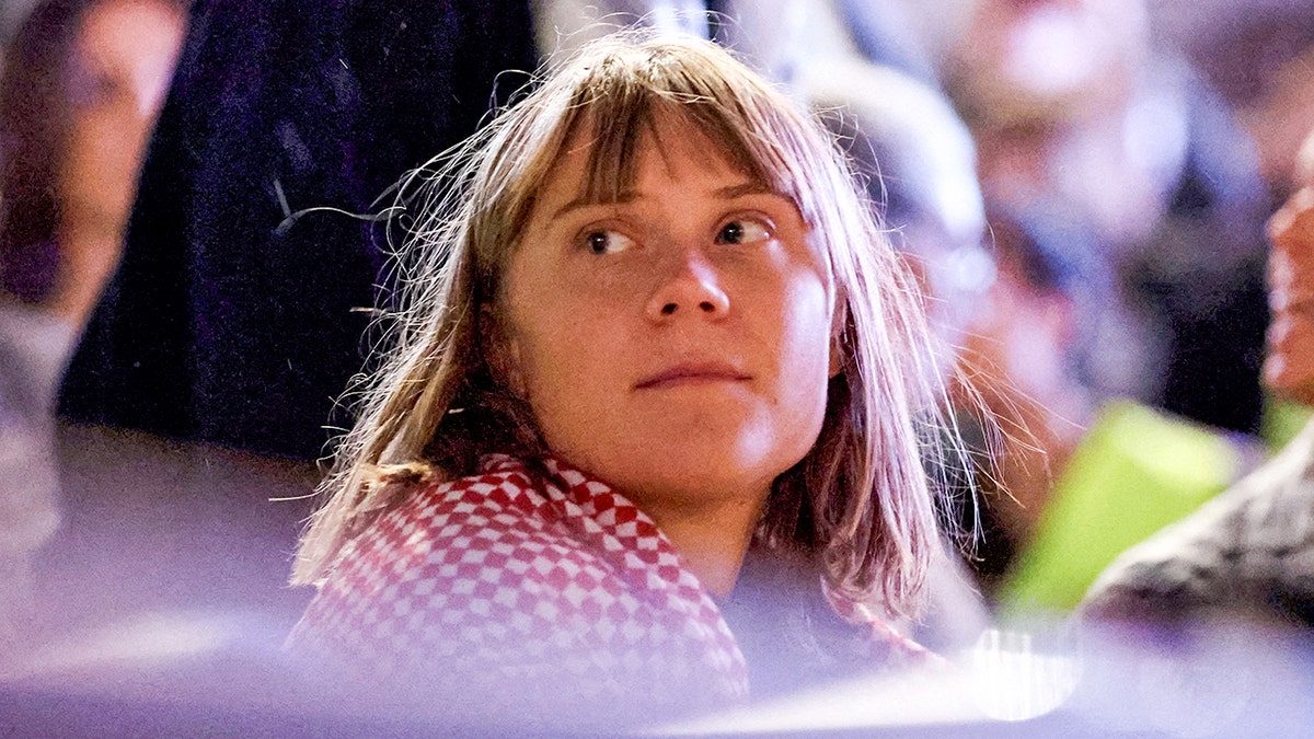 Greta Thunberg speaking at a press conference with Global Sumud Flotilla activists in Stockholm