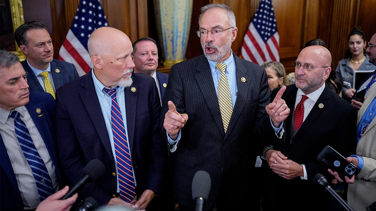 House Freedom Caucus members speaking at the U.S. Capitol Building