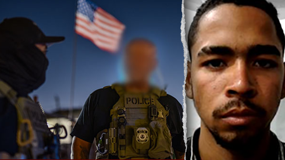 A split image showing ICE agents in Houston and Josue Abraham Chirino-Leonice