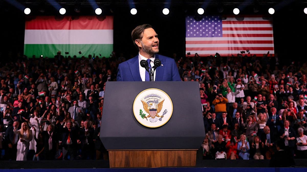 U.S. Vice President JD Vance speaking at MTK Sportpark in Budapest Hungary