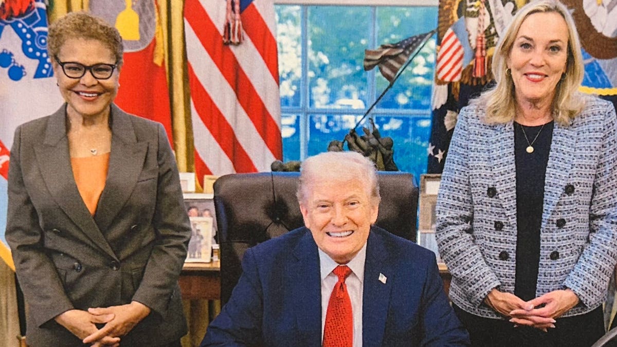 Los Angeles Mayor Karen Bass, LA Supervisor Kathryn Barger and President Donald Trump