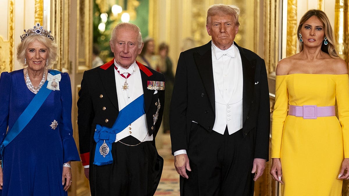 The King and Queen with President Trump and Melania at a banquet in Windsor Castle in September 2025.