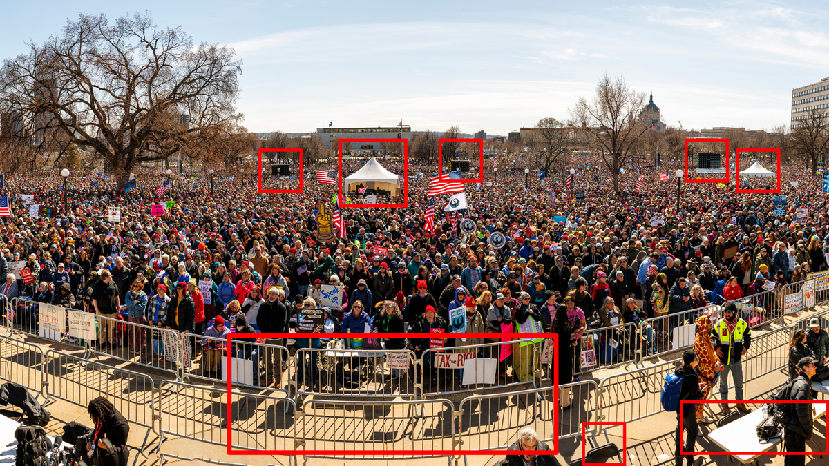 Professional vendors at the No Kings protest on March 28, 2026, in St. Paul, Minn.