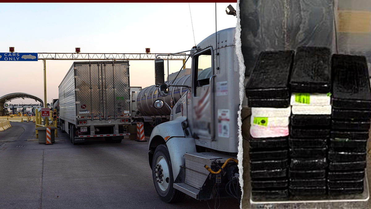 An image of the Pharr-Reynosa Bridge beside a cocaine seizure