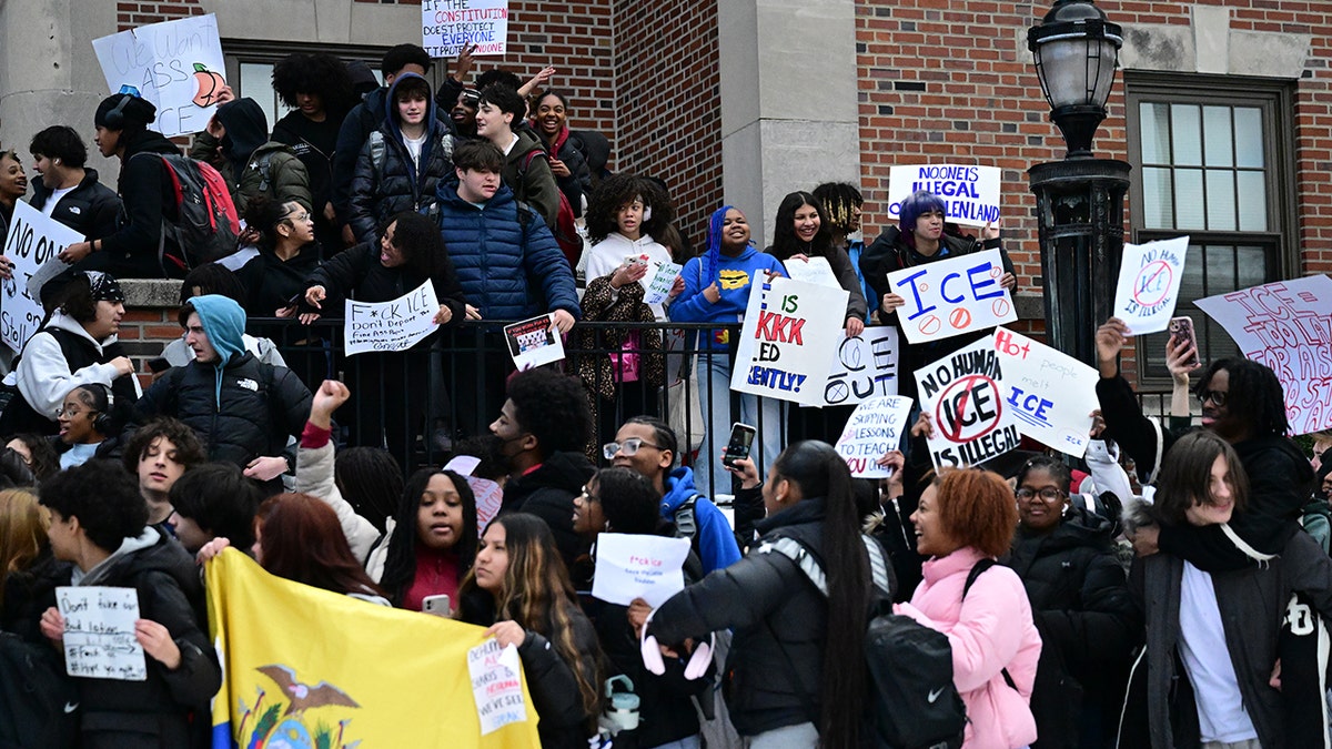 Bloomfield High School students walking out during protest against ICE in New Jersey